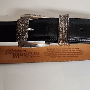 Brighton Museum Collection Black & Silver Unisex Sz L Leather Belt